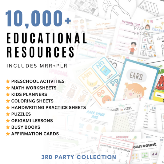 10,000+ Educational Resources Includes MRR+PLR